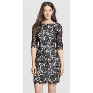 Eliza J Lace Overlay Formal Sheath Dress Half Sleeve Womens 14 Black